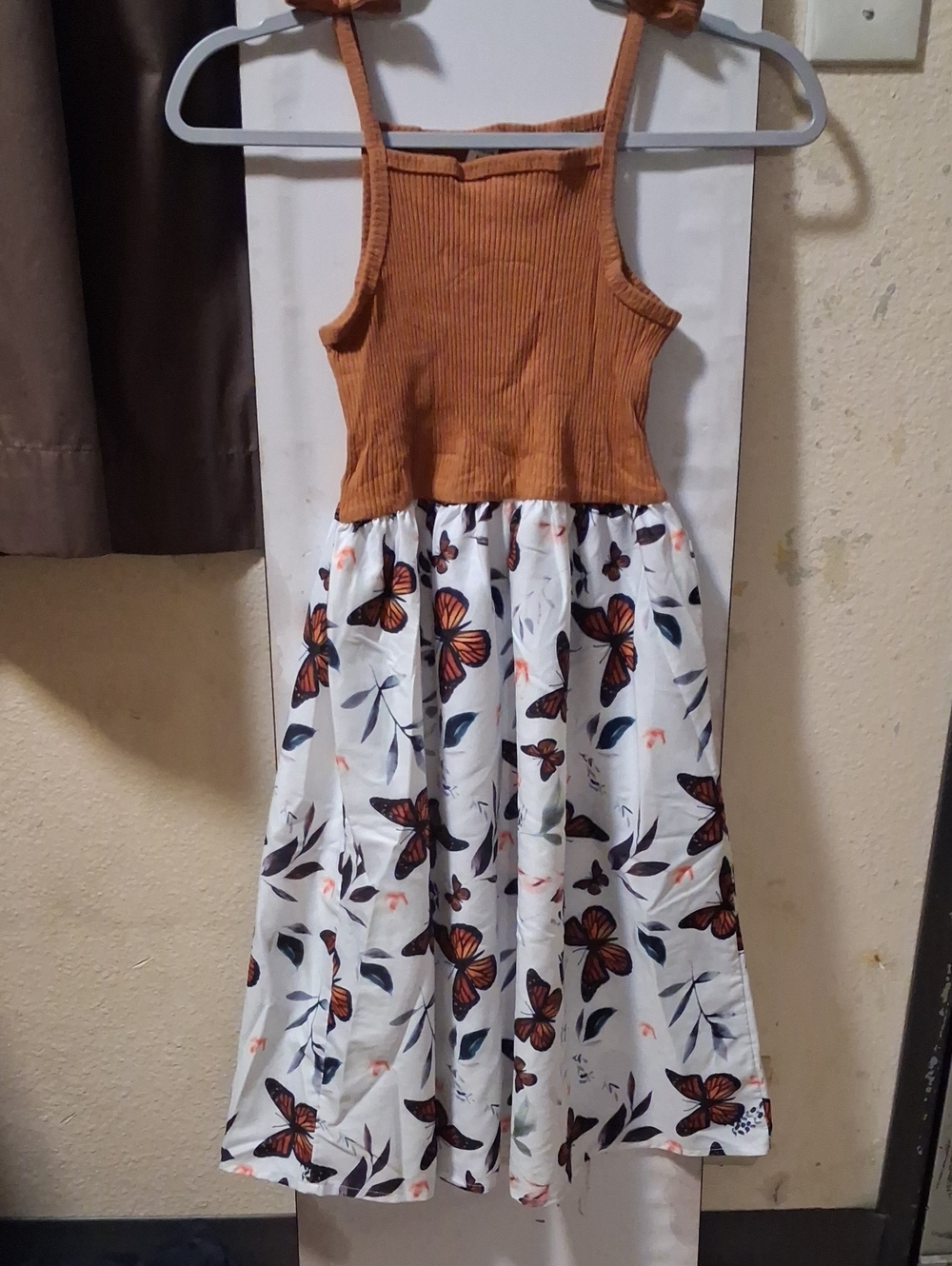 Girls' Rust Tank Top & Butterfly Print Skirt Dress